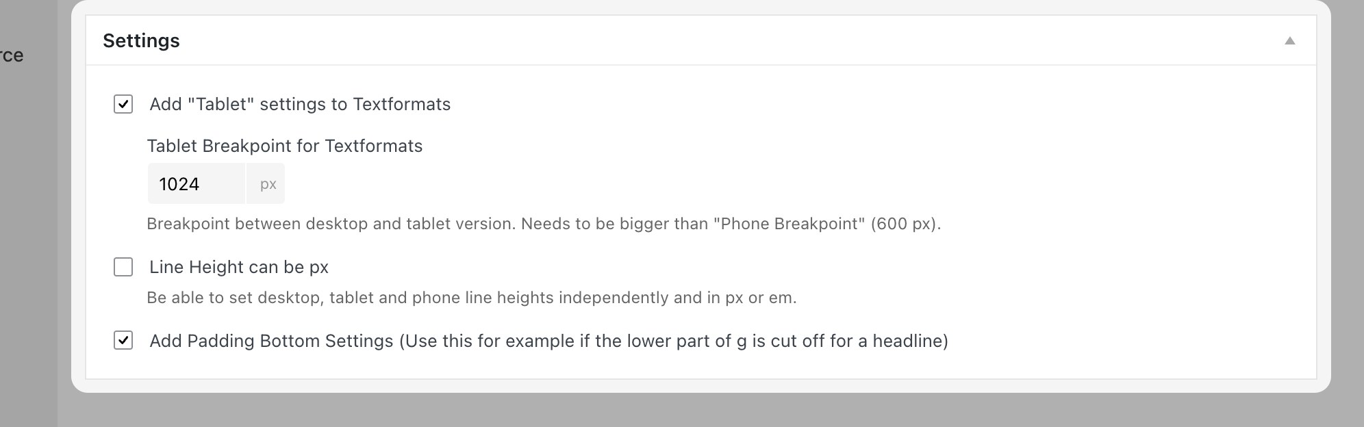 Add Padding Bottom Settings in the Text Formats settings panel