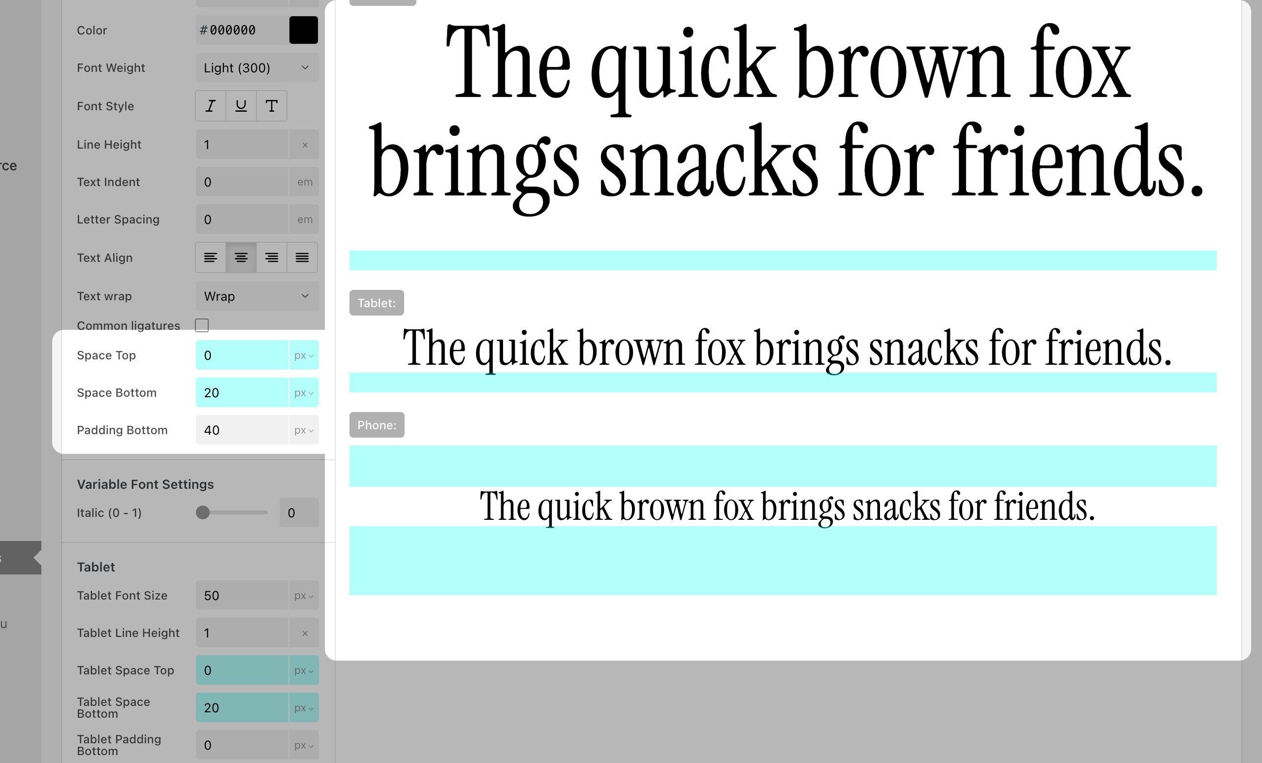 Padding Bottom controls in a Textformat