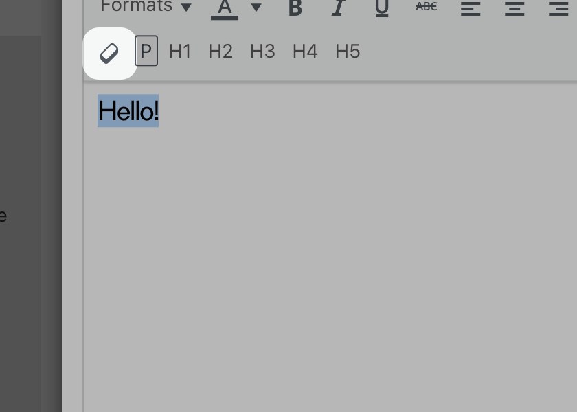 The Clear formatting button in the texteditor
