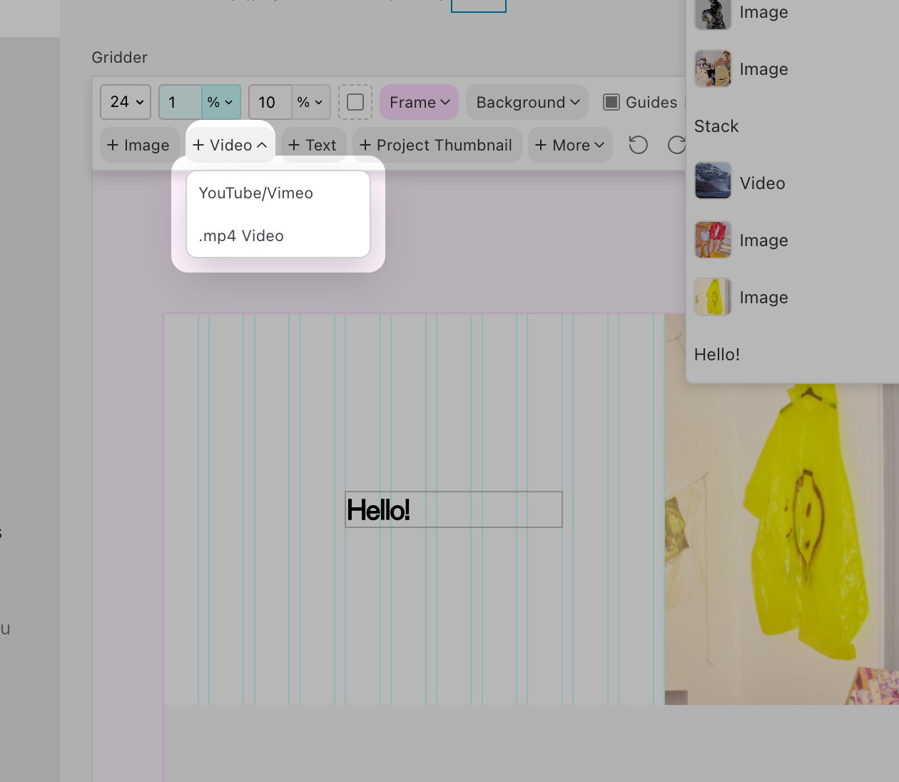 The +Video dropdown