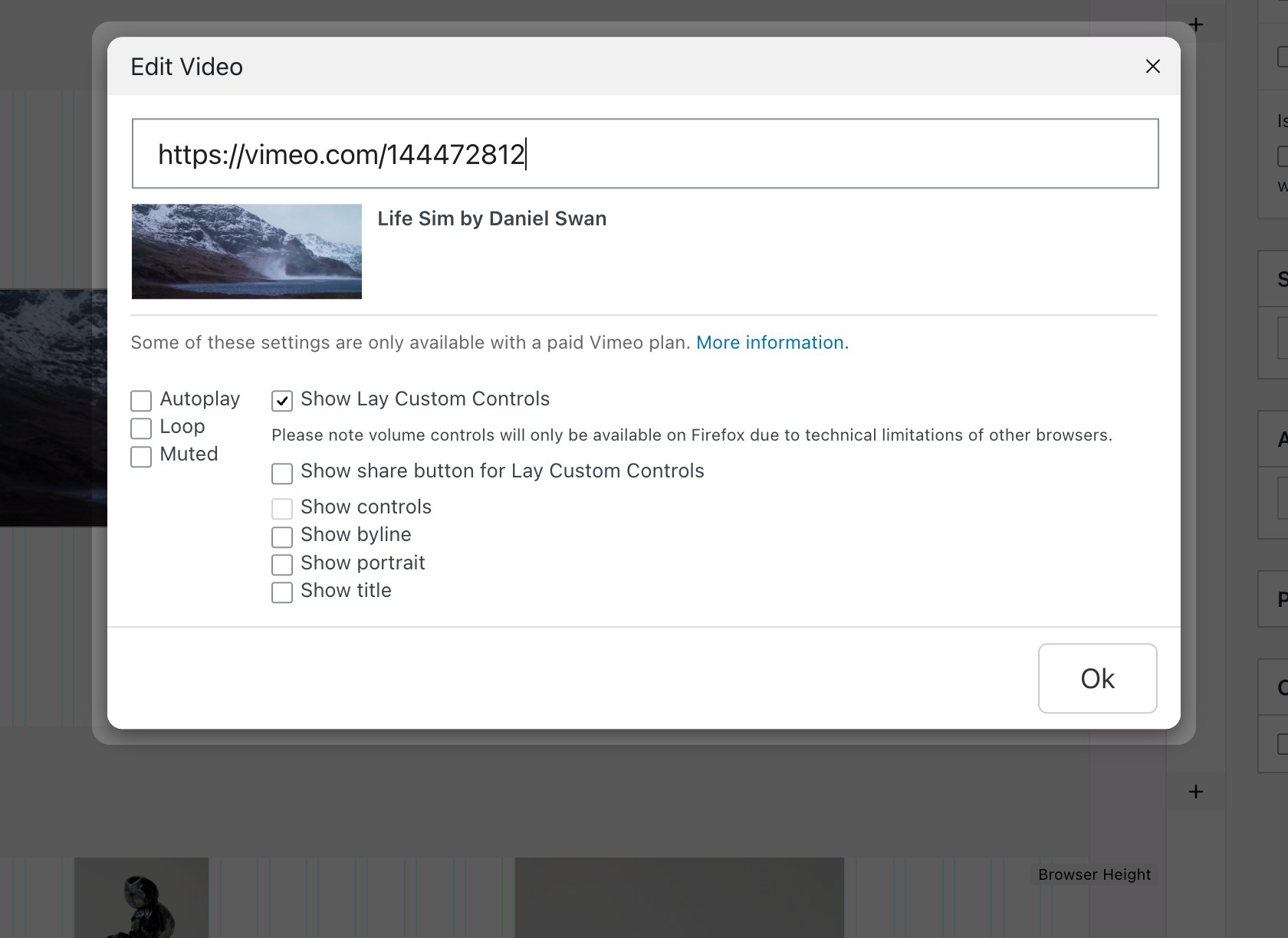 The Vimeo Edit Video dialog