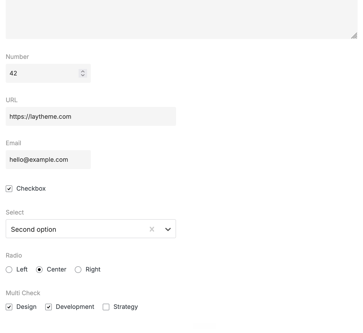Checkbox, select, radio and multiple choice content fields in Lay Theme